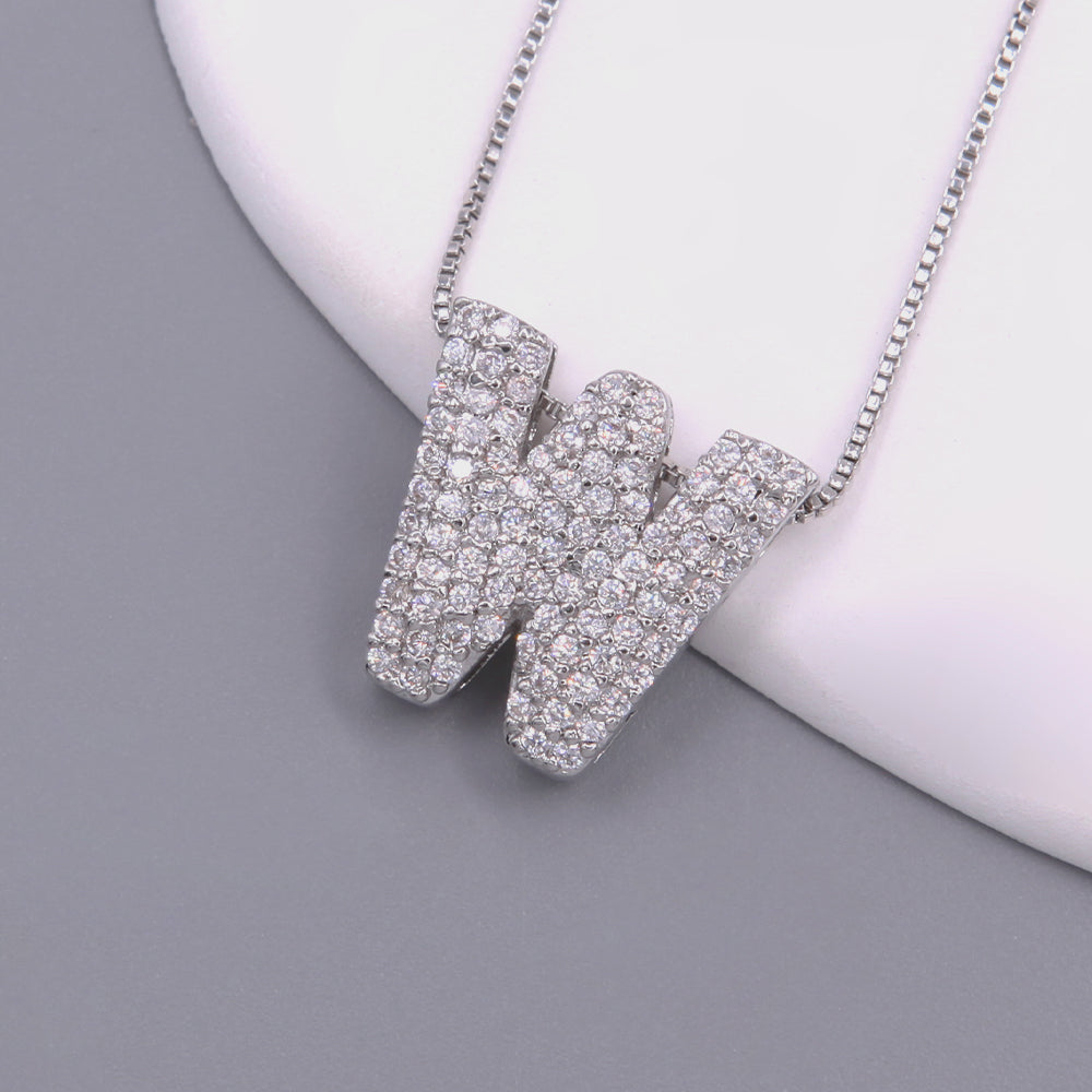 Simple Style Letter Copper Plating Inlay Zircon White Gold Plated Pendant Necklace