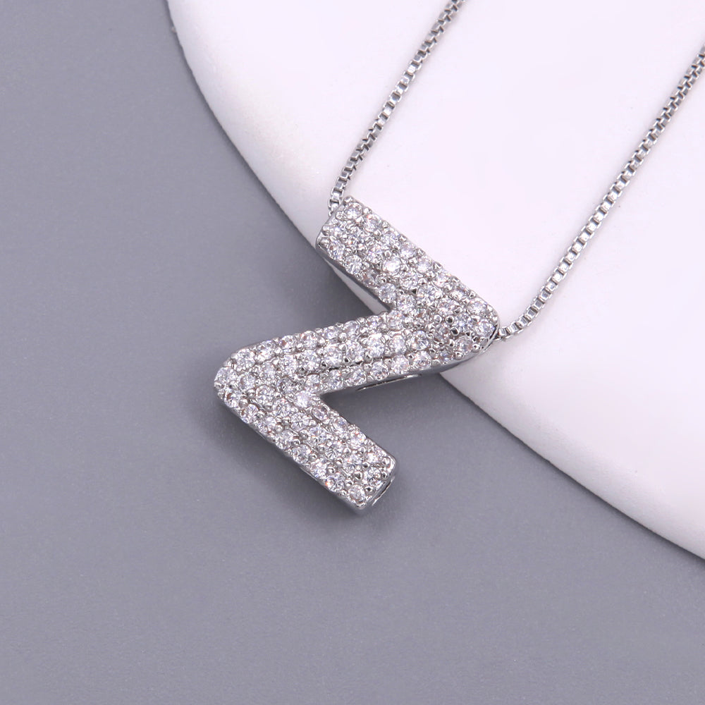 Simple Style Letter Copper Plating Inlay Zircon White Gold Plated Pendant Necklace