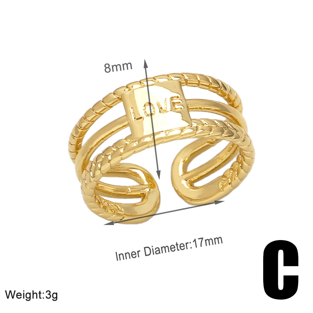 Simple Style Love Copper Plating 18k Gold Plated Open Rings