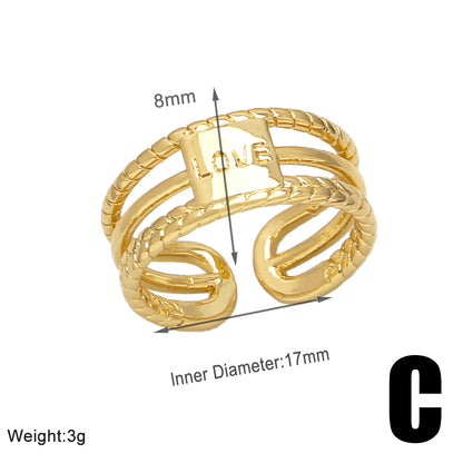 Simple Style Love Copper Plating 18k Gold Plated Open Rings