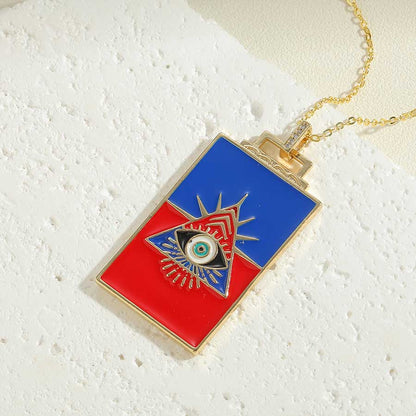 Fashion Devil's Eye Rectangle Copper Enamel Plating Laser Zircon 14k Gold Plated Pendant Necklace