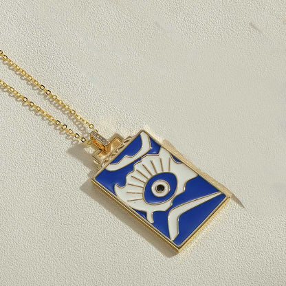 Fashion Devil's Eye Rectangle Copper Enamel Plating Laser Zircon 14k Gold Plated Pendant Necklace