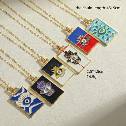 Fashion Devil's Eye Rectangle Copper Enamel Plating Laser Zircon 14k Gold Plated Pendant Necklace