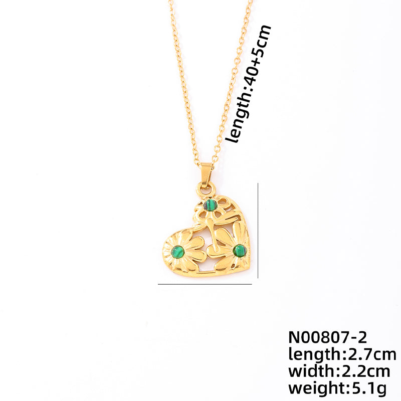 Ig Style Simple Style Heart Shape Stainless Steel Plating Inlay Turquoise Necklace Pendant