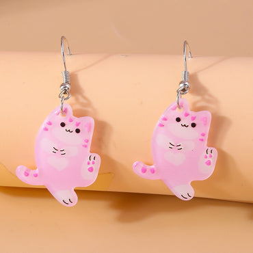 1 Pair Cute Cat Alloy Plastic Drop Earrings