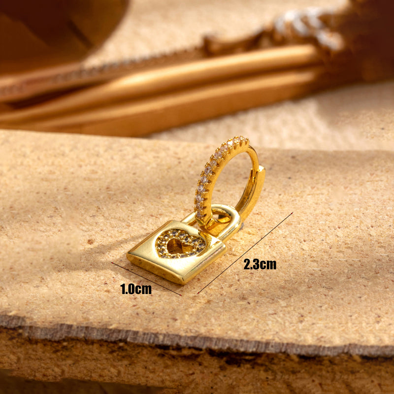 1 Piece French Style Simple Style Korean Style V Shape Heart Shape Lock Plating Inlay Stainless Steel Zircon 18k Gold Plated Drop Earrings