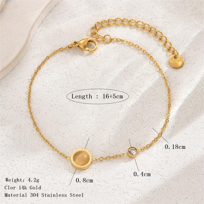 Simple Style Round Stainless Steel Plating Inlay Zircon 14k Gold Plated Bracelets