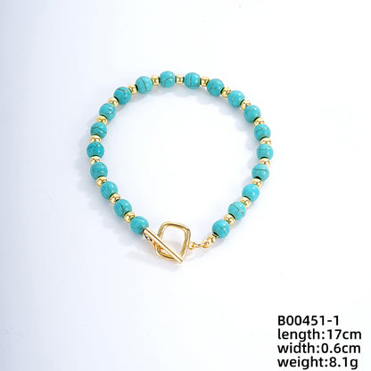 Vintage Style Ethnic Style Geometric Stainless Steel Turquoise Beaded Plating Bracelets