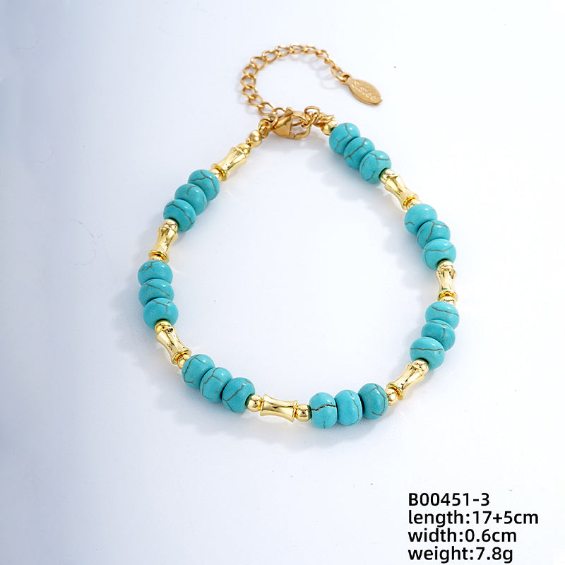 Vintage Style Ethnic Style Geometric Stainless Steel Turquoise Beaded Plating Bracelets