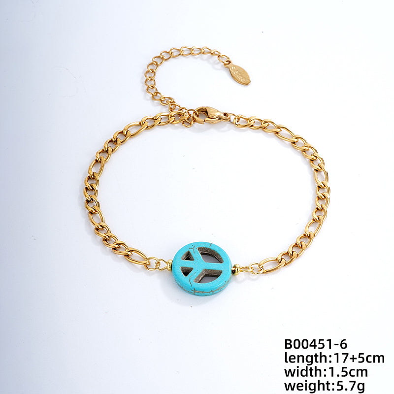 Vintage Style Ethnic Style Geometric Stainless Steel Turquoise Beaded Plating Bracelets