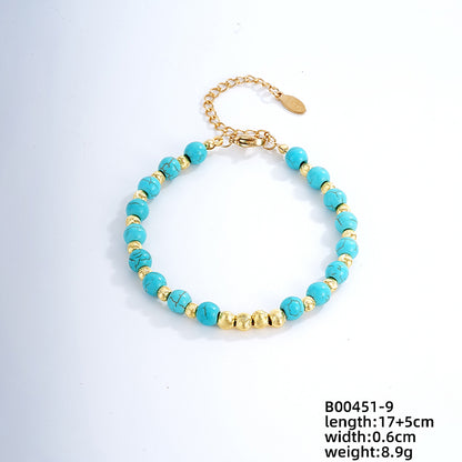 Vintage Style Ethnic Style Geometric Stainless Steel Turquoise Beaded Plating Bracelets