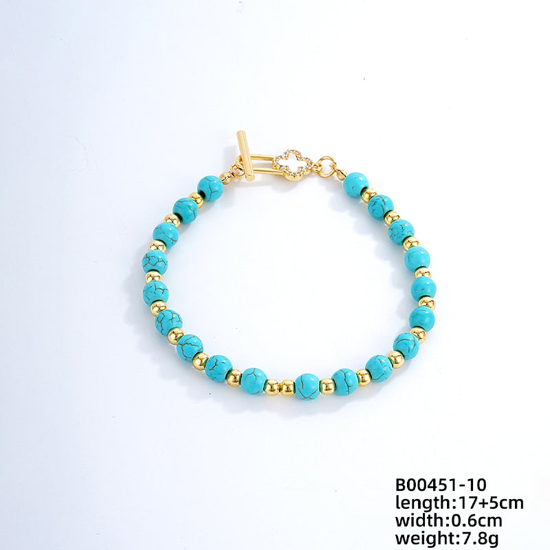 Vintage Style Ethnic Style Geometric Stainless Steel Turquoise Beaded Plating Bracelets