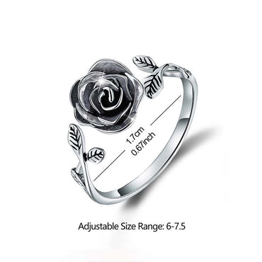 Glam Romantic Rose Sterling Silver Carving Open Rings