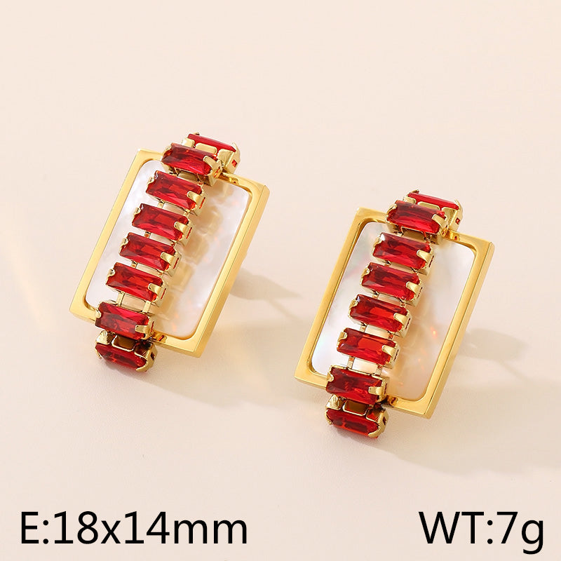 1 Pair Ig Style Geometric Inlay Stainless Steel Zircon Ear Studs