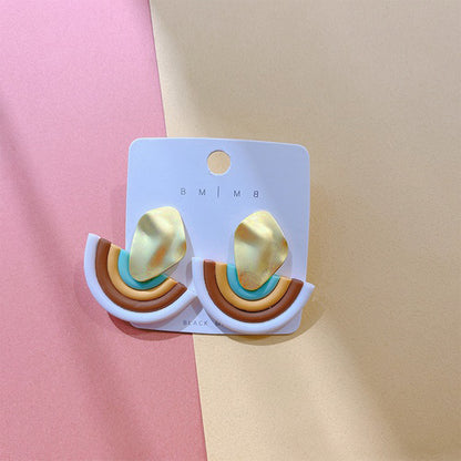 1 Pair Fashion Rainbow Soft Clay Patchwork Women's Drop Earrings