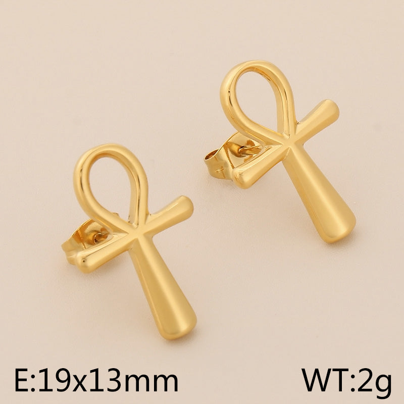 1 Pair Simple Style Cross Heart Shape Plating Titanium Steel Rose Gold Plated Gold Plated Ear Studs