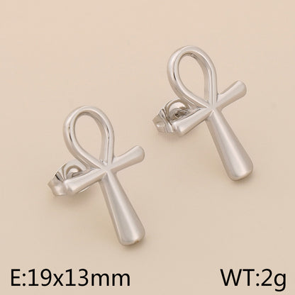 1 Pair Simple Style Cross Heart Shape Plating Titanium Steel Rose Gold Plated Gold Plated Ear Studs