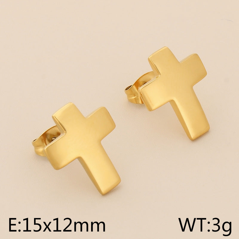 1 Pair Simple Style Cross Heart Shape Plating Titanium Steel Rose Gold Plated Gold Plated Ear Studs