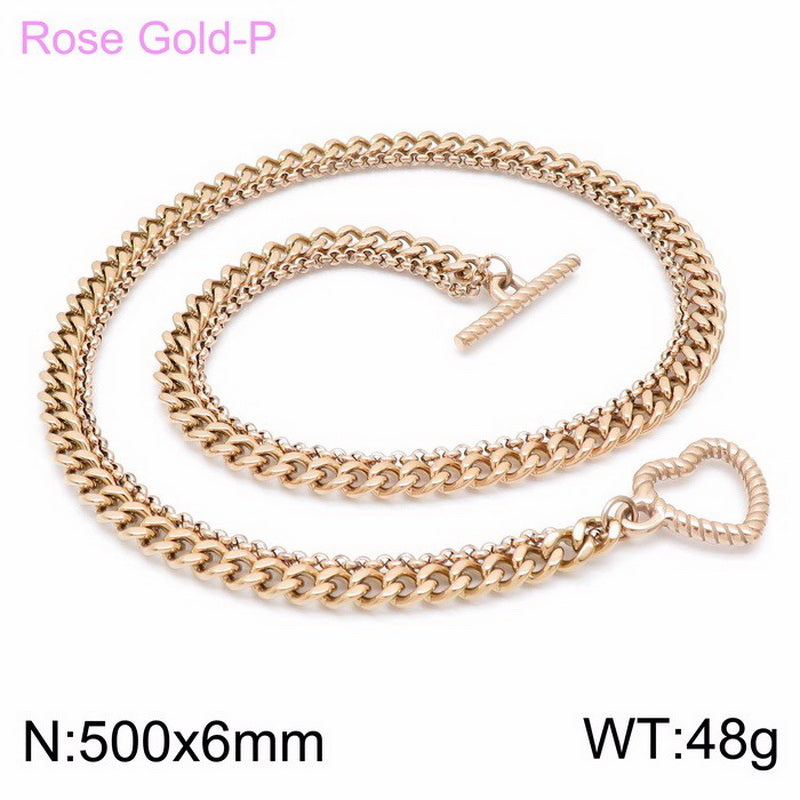 Wholesale Double Layered Chain Heart-shaped Pendant Titanium Steel Necklace Gooddiy