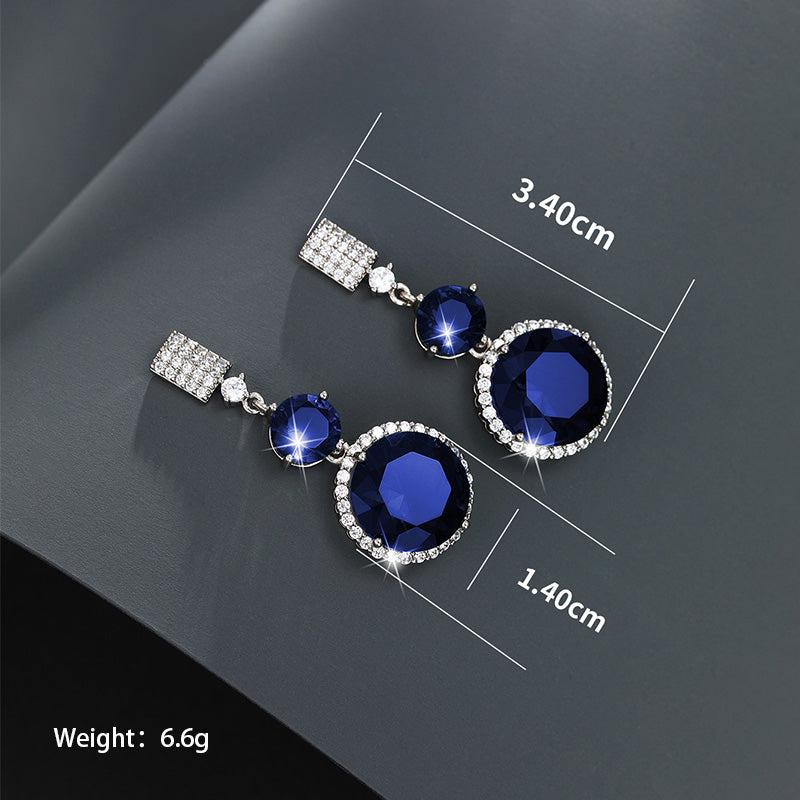 1 Pair Elegant Xuping Round Plating Inlay Copper Alloy Artificial Gemstones White Gold Plated Drop Earrings