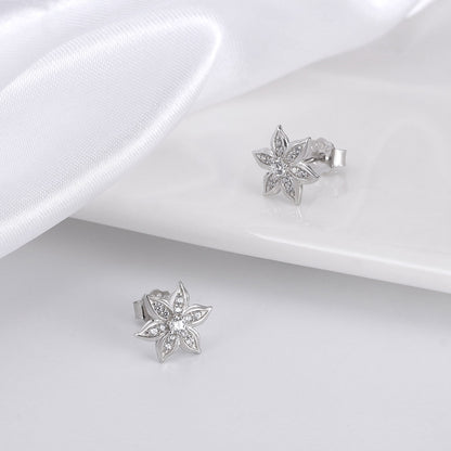 1 Pair Simple Style Roman Style Snowflake Plating Inlay Sterling Silver Zircon 14k Gold Plated White Gold Plated Ear Studs