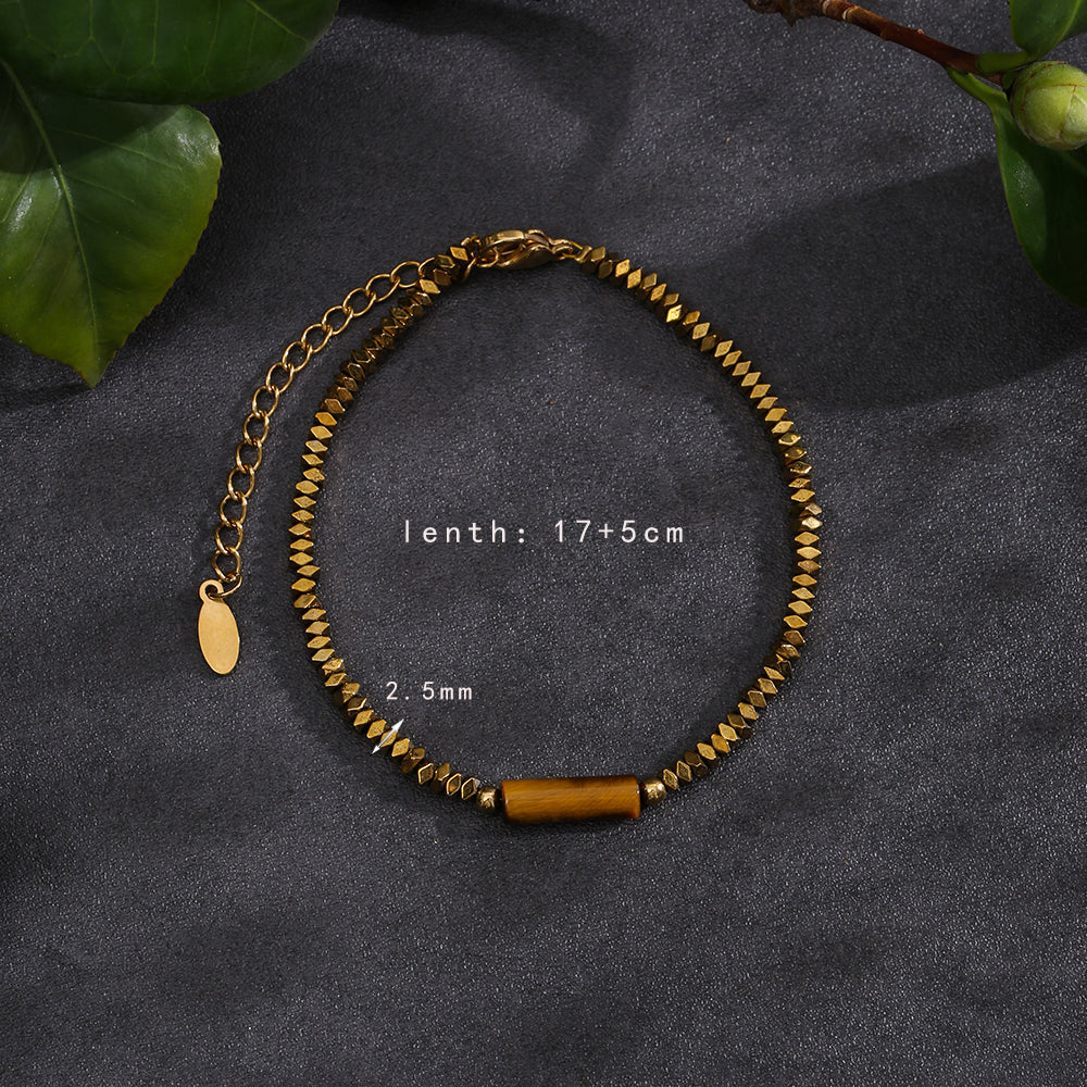 Simple Style Solid Color Stainless Steel Natural Stone Beaded Handmade Plating 18k Gold Plated Bracelets