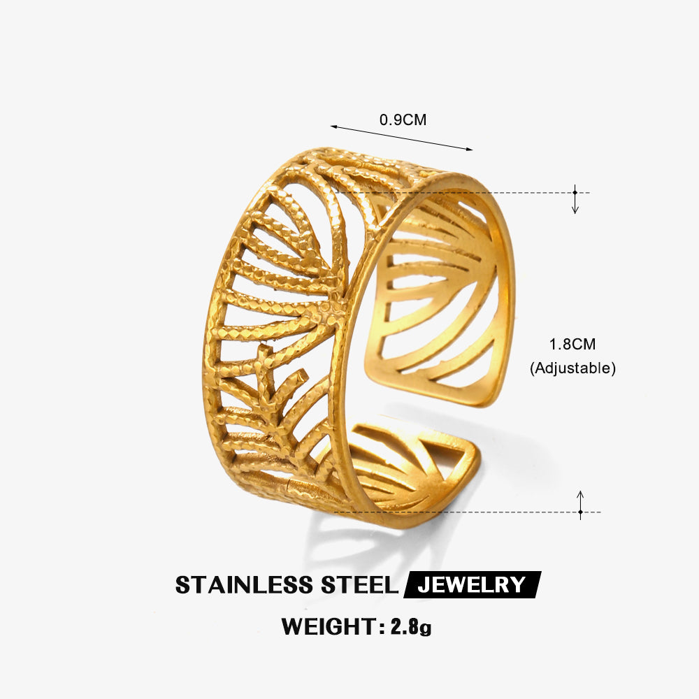 Ig Style Leaves Stainless Steel Plating 18k Gold Plated Open Rings