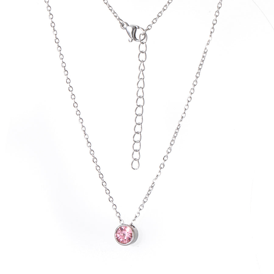 Ig Style Round Stainless Steel Plating Inlay Birthstone Pendant Necklace