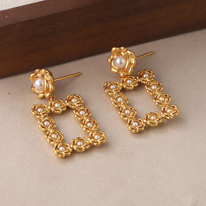 1 Pair Vintage Style Square Plating Inlay Copper Pearl 18k Middle Ancient Gold Drop Earrings