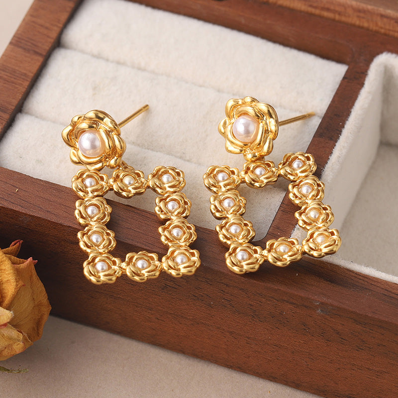 1 Pair Vintage Style Square Plating Inlay Copper Pearl 18k Middle Ancient Gold Drop Earrings