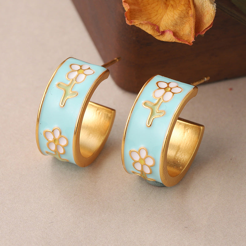 1 Pair Vintage Style French Style Flower Enamel Plating Copper 18k Middle Ancient Gold Ear Studs