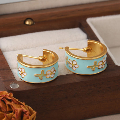 1 Pair Vintage Style French Style Flower Enamel Plating Copper 18k Middle Ancient Gold Ear Studs