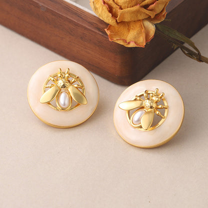 1 Pair Vintage Style Bee Plating Inlay Copper Opal Pearl 18k Gold Plated Ear Studs