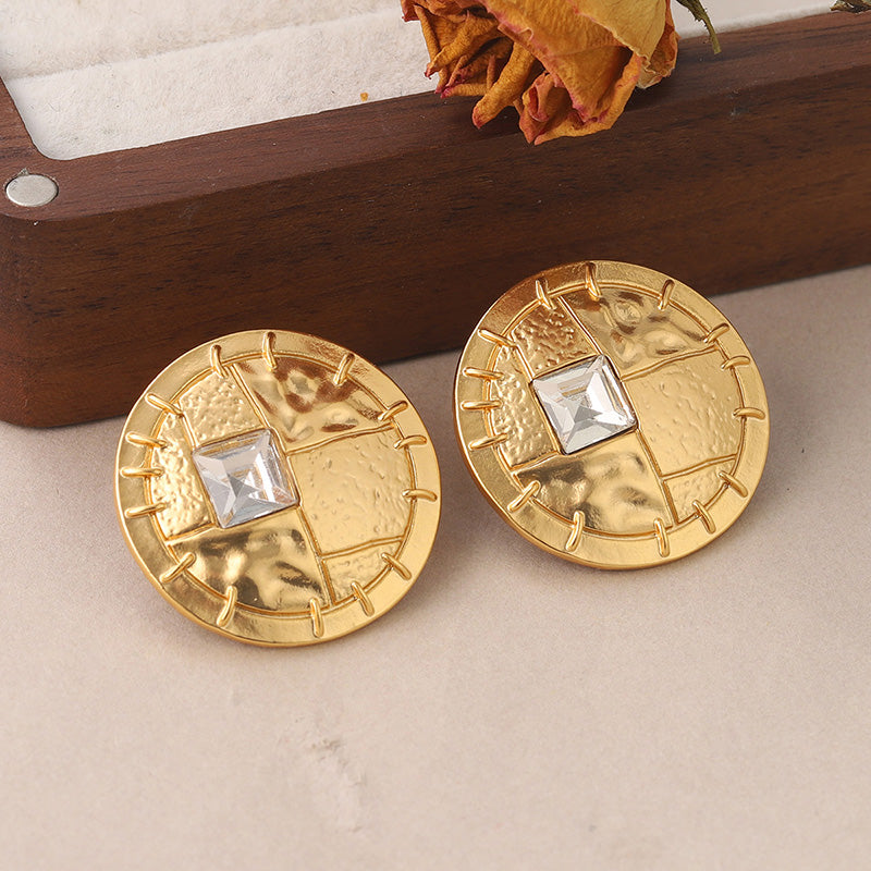 1 Pair Ig Style Simple Style Round Plating Inlay Copper Glass 18k Gold Plated Ear Studs