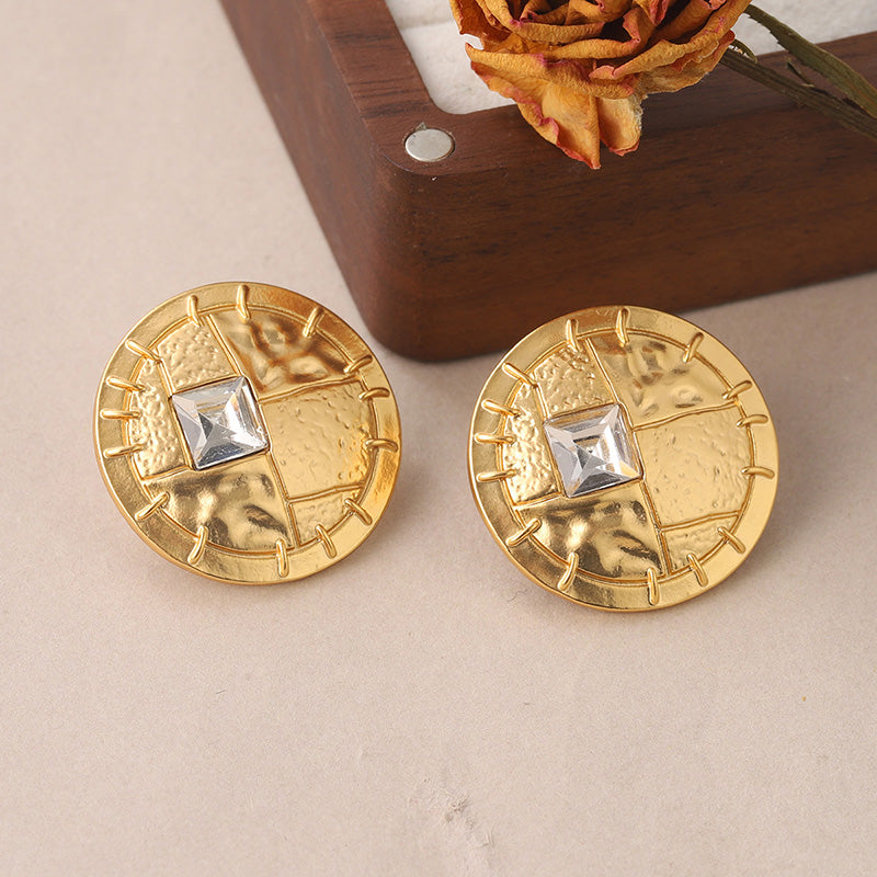 1 Pair Ig Style Simple Style Round Plating Inlay Copper Glass 18k Gold Plated Ear Studs