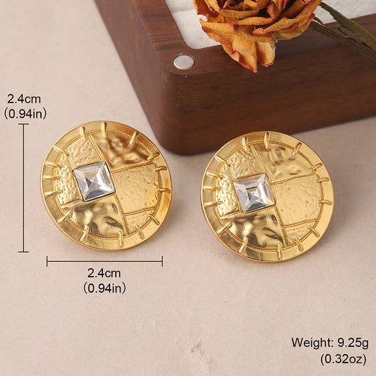 1 Pair Ig Style Simple Style Round Plating Inlay Copper Glass 18k Gold Plated Ear Studs