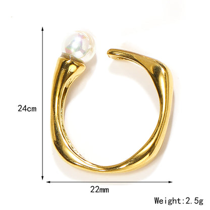 Ig Style Modern Style Geometric Stainless Steel Polishing Inlay Pearl 18k Gold Plated Rings