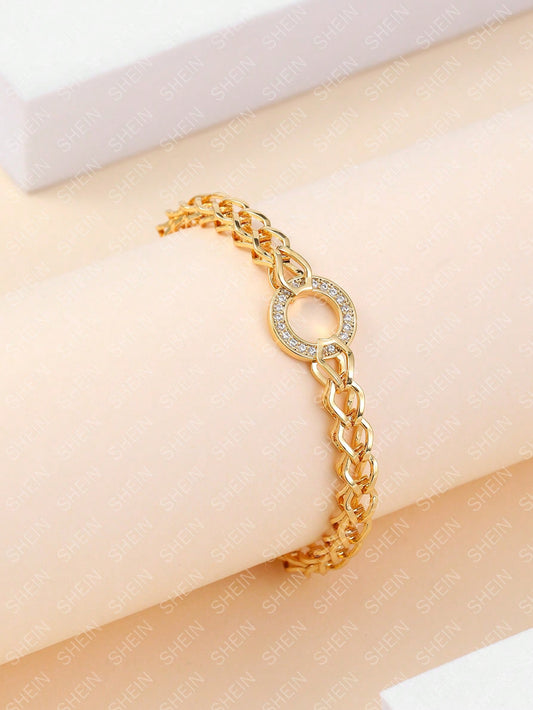 Elegant Simple Style Round Square Copper Plating Hollow Out Inlay Zircon 18k Gold Plated Bracelets