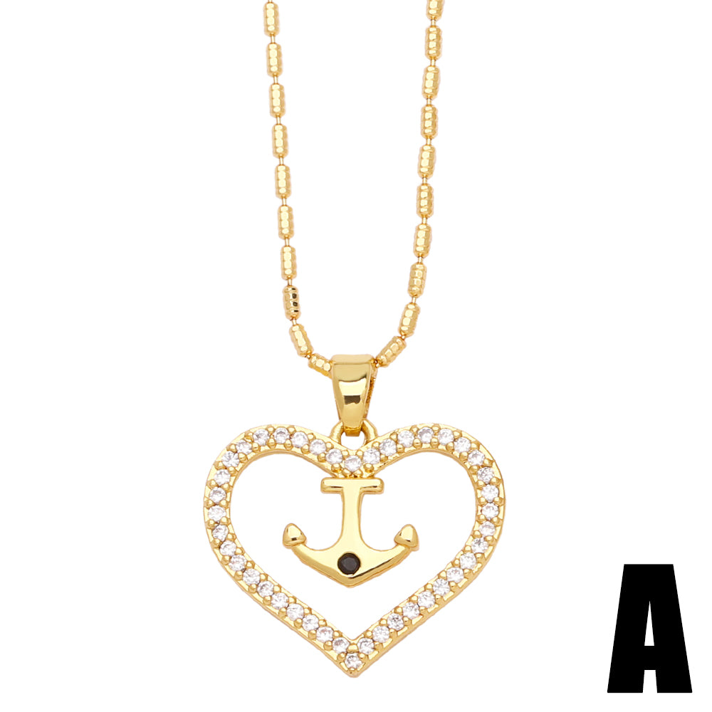 Simple Style Devil's Eye Heart Shape Copper Plating Inlay Zircon 18k Gold Plated Pendant Necklace