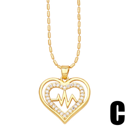 Simple Style Devil's Eye Heart Shape Copper Plating Inlay Zircon 18k Gold Plated Pendant Necklace