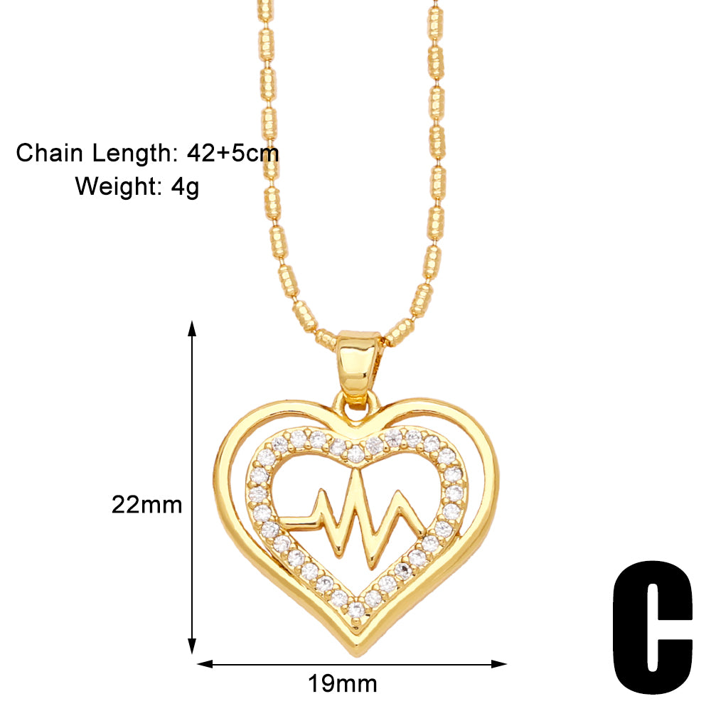 Simple Style Devil's Eye Heart Shape Copper Plating Inlay Zircon 18k Gold Plated Pendant Necklace