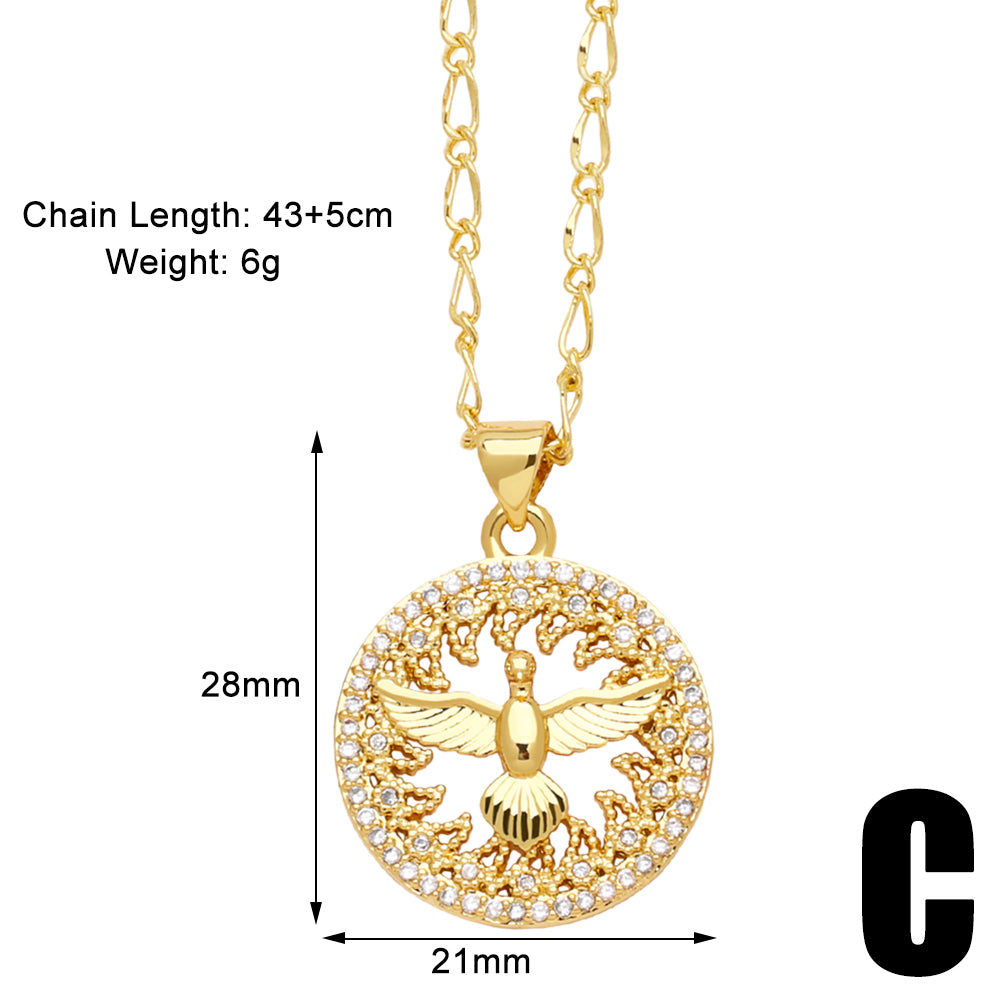 Vintage Style Simple Style Devil's Eye Heart Shape Bird Copper Plating Inlay Zircon 18k Gold Plated Pendant Necklace