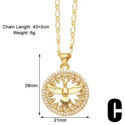 Vintage Style Simple Style Devil's Eye Heart Shape Bird Copper Plating Inlay Zircon 18k Gold Plated Pendant Necklace