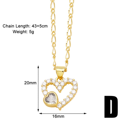 Vintage Style Simple Style Devil's Eye Heart Shape Bird Copper Plating Inlay Zircon 18k Gold Plated Pendant Necklace