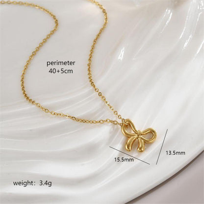 Simple Style Star Heart Shape Bow Knot Stainless Steel Polishing Plating 18k Gold Plated Pendant Necklace