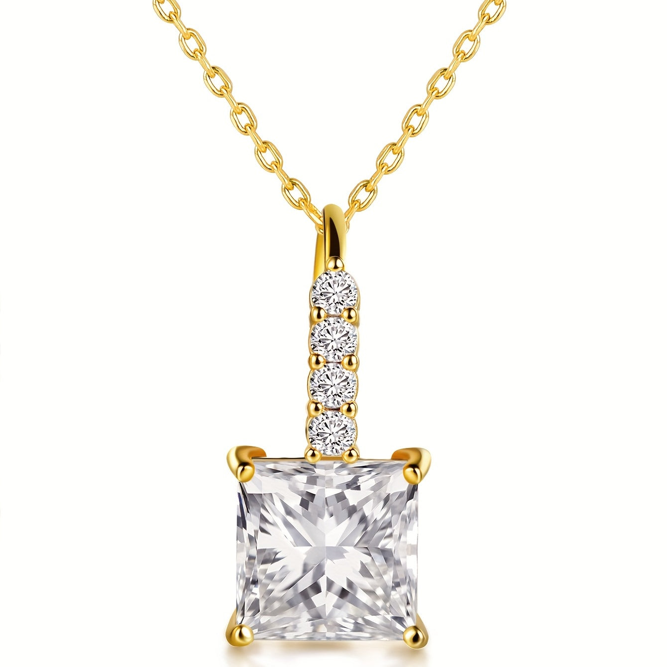 Ig Style Elegant Shiny Geometric Copper Zircon White Gold Plated Pendant Necklace