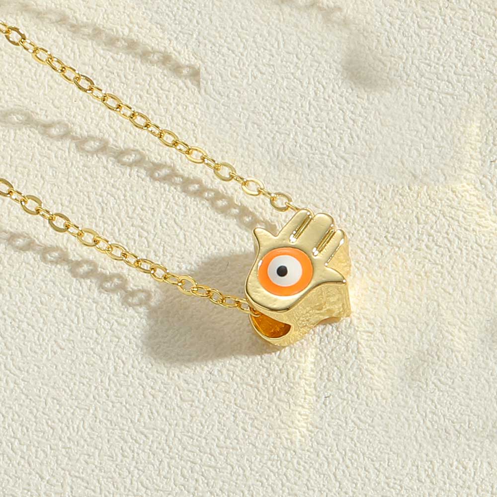 Simple Style Devil's Eye Palm Copper Enamel Plating 14k Gold Plated Pendant Necklace