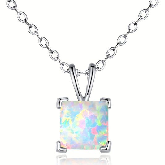 Elegant Simple Style Square Copper Plating Inlay Artificial Gemstones White Gold Plated Pendant Necklace