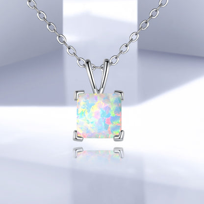 Elegant Simple Style Square Copper Plating Inlay Artificial Gemstones White Gold Plated Pendant Necklace