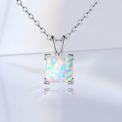 Elegant Simple Style Square Copper Plating Inlay Artificial Gemstones White Gold Plated Pendant Necklace